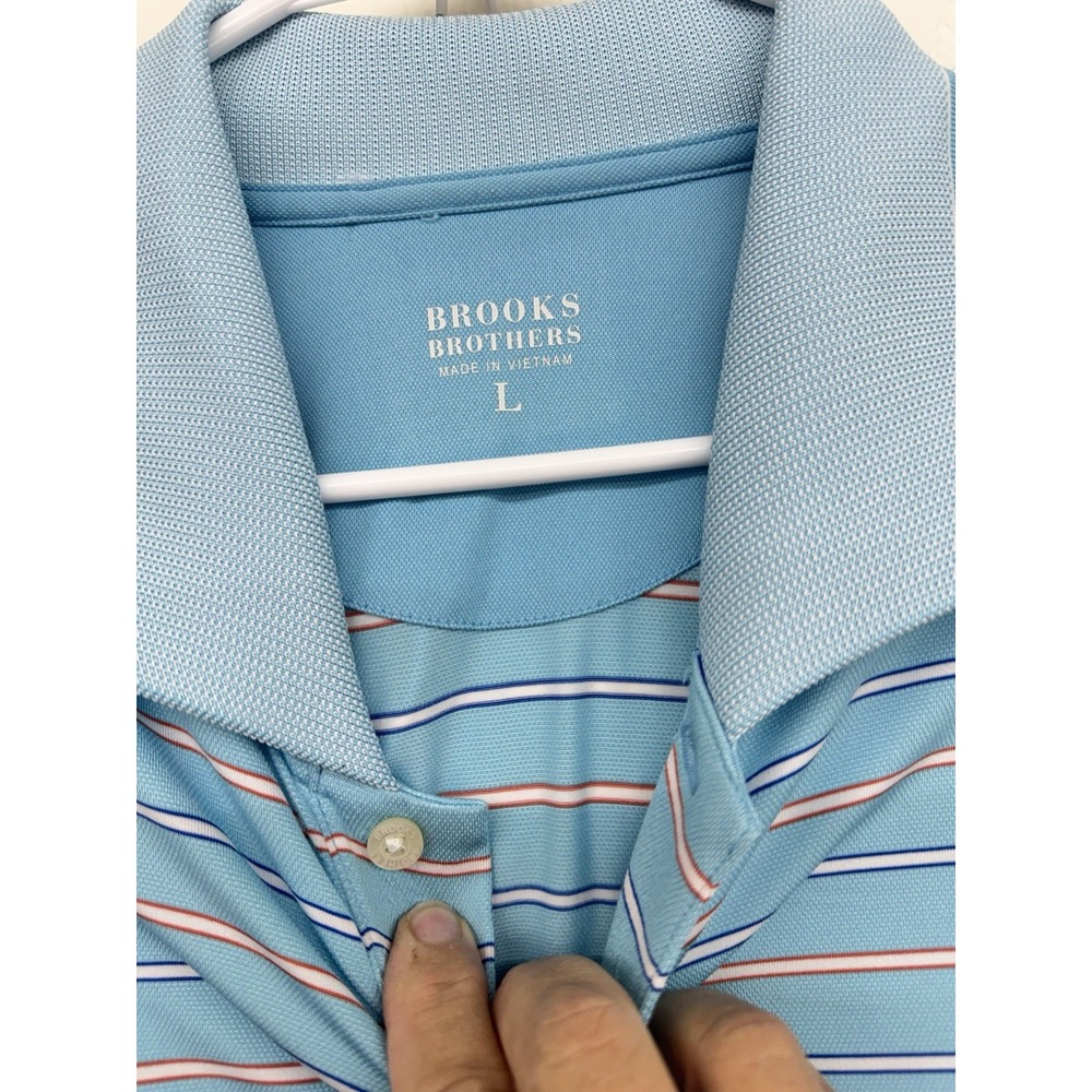 Brooks Brothers Polo Shirt L Blue Stripe Performance Short Sleeve Luxury - Picture 2 of 5